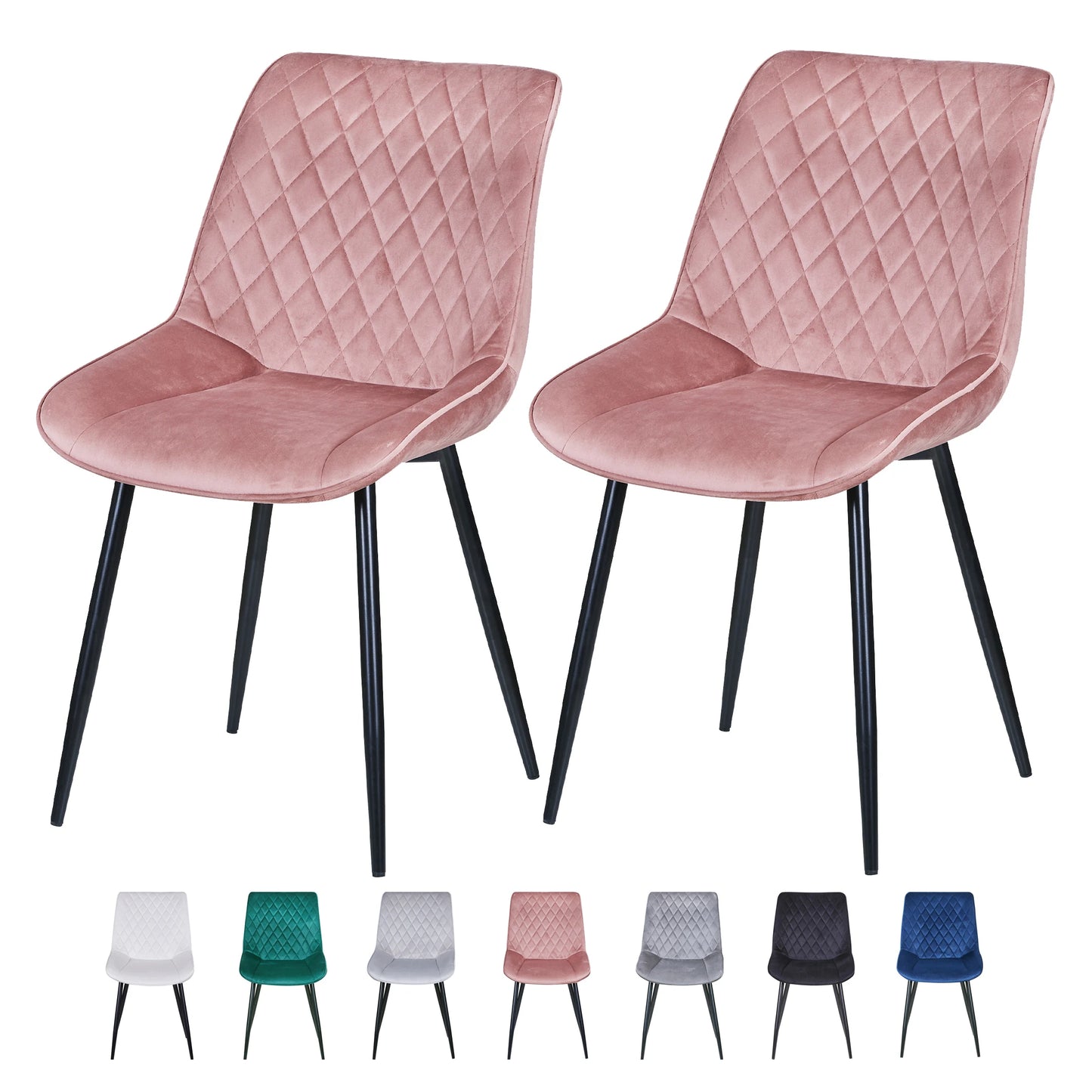 Set of 2 Dining Chairs Leisure Velvet Dining Chairs Padded Seat & Metal Legs for Dining Living Room Kitchen  Restaurants-Elle