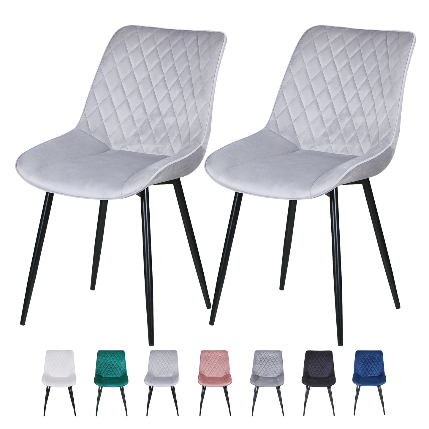 Set of 2 Dining Chairs Leisure Velvet Dining Chairs Padded Seat & Metal Legs for Dining Living Room Kitchen  Restaurants-Elle