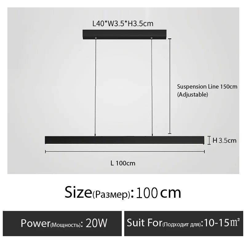 One word minimalist dining room chandelier modern long strip dining table lamp luxury dining room bar table lamp office light