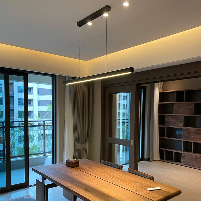 One word minimalist dining room chandelier modern long strip dining table lamp luxury dining room bar table lamp office light