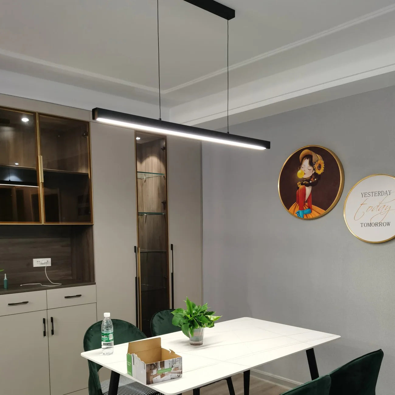 One word minimalist dining room chandelier modern long strip dining table lamp luxury dining room bar table lamp office light