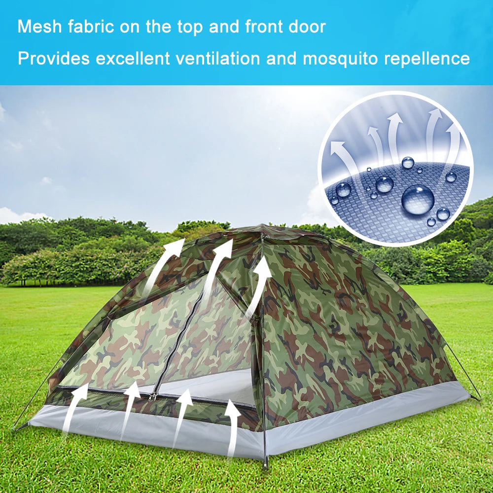 Fishing Hiking Camping Tent Single Layer Portable 1/2 Person Outdoor Camping Tents Summer Beach Tent Camouflage