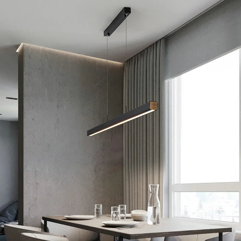 One word minimalist dining room chandelier modern long strip dining table lamp luxury dining room bar table lamp office light