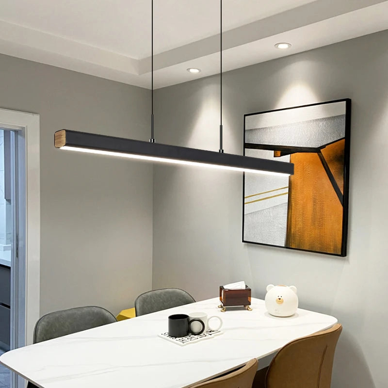 One word minimalist dining room chandelier modern long strip dining table lamp luxury dining room bar table lamp office light