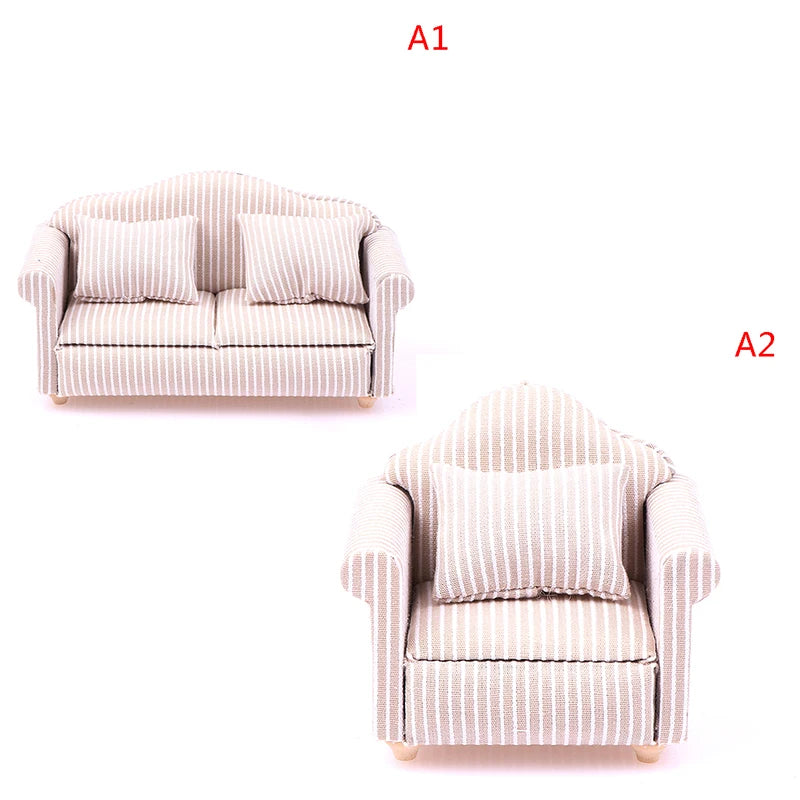 1:12 Mini Dollhouse Furniture Sofa with Pillow Simulation Miniature Living Room Chairs Kids Pretend Play DIY Doll House Decor