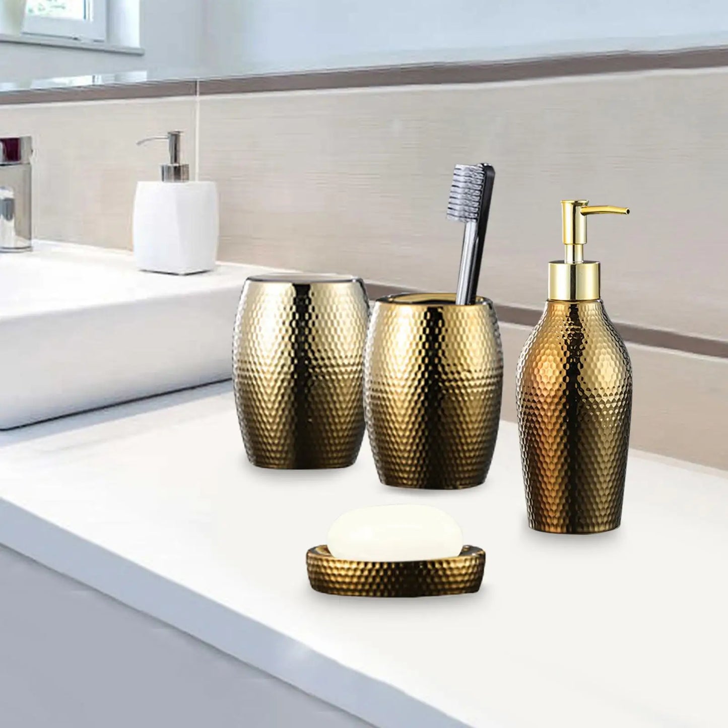 Bathroom Accessories Set Soap Dish Lotion Bottle Golden Decorative Home Neat