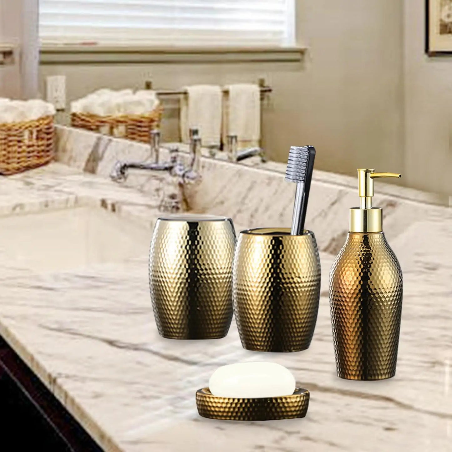 Bathroom Accessories Set Soap Dish Lotion Bottle Golden Decorative Home Neat