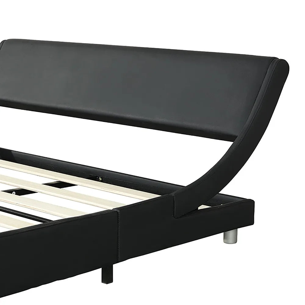 Queen Faux Leather Upholstered Platform Bed Frame, LED lighting with remote controller and APP, Curve Design, Wood Slat Support