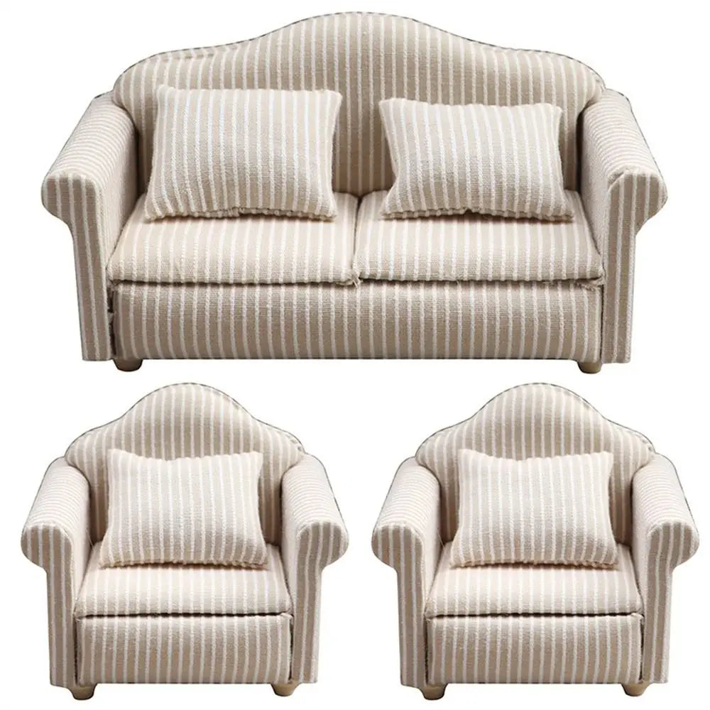 Scene Toy Striped Dollhouse Sofa Simulation With Pillow Miniature Sofa 1:12 Sofa Model Mini Sofa Children Toy