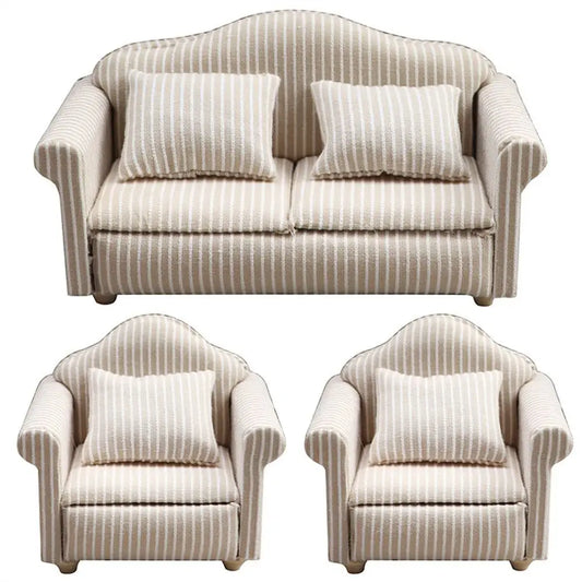 Scene Toy Striped Dollhouse Sofa Simulation With Pillow Miniature Sofa 1:12 Sofa Model Mini Sofa Children Toy