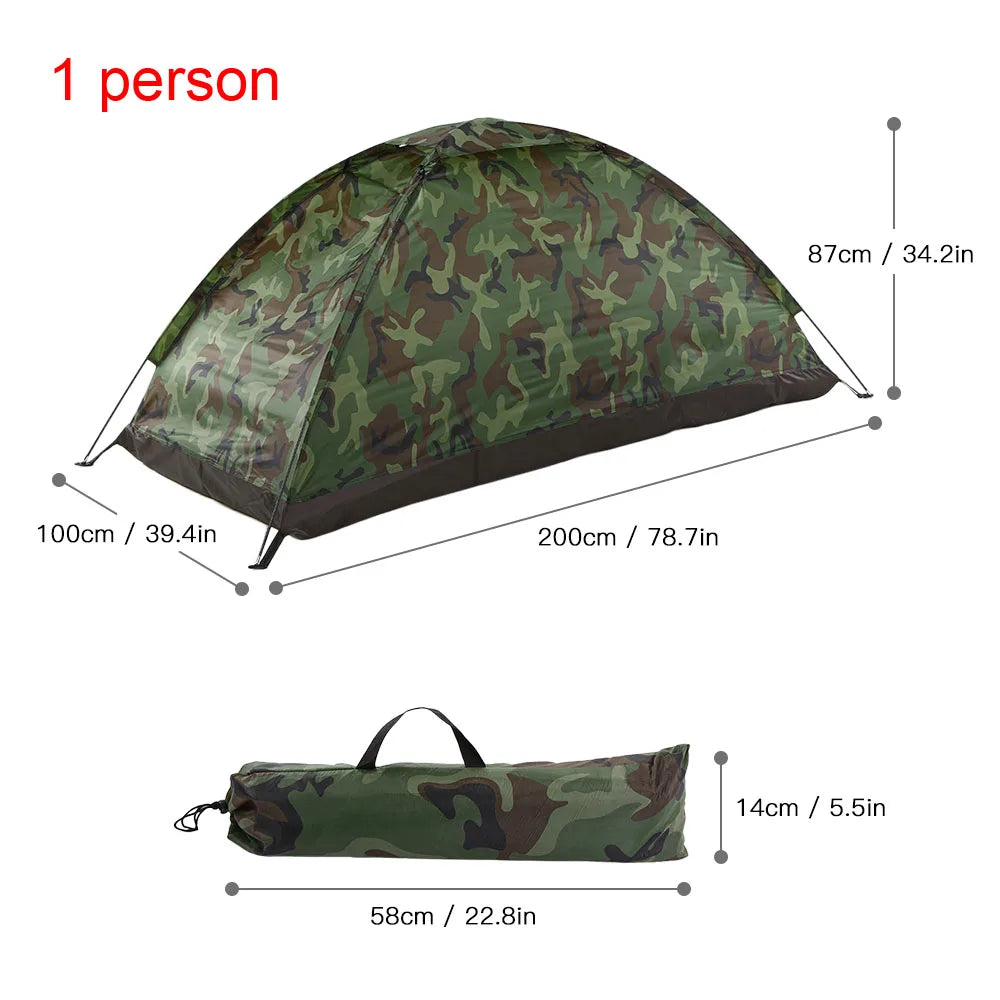 Fishing Hiking Camping Tent Single Layer Portable 1/2 Person Outdoor Camping Tents Summer Beach Tent Camouflage