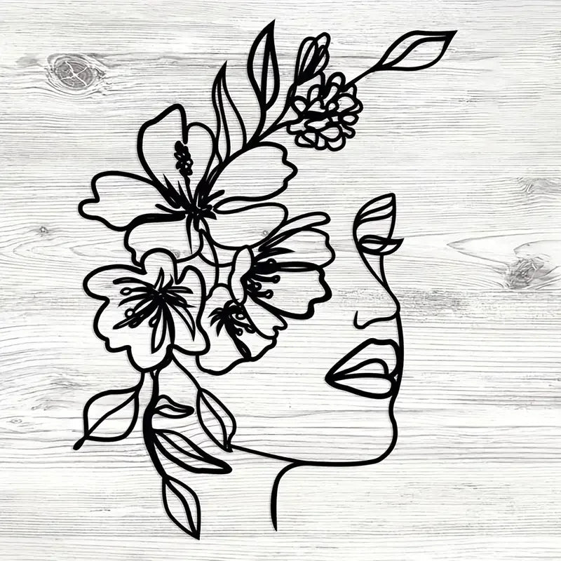 CIFBUY Metal Line Art Wall Decoration Metal Wall Art Abstract Woman Face Wall Art Line Décor Metal Flower Hanging Wall Art Décor