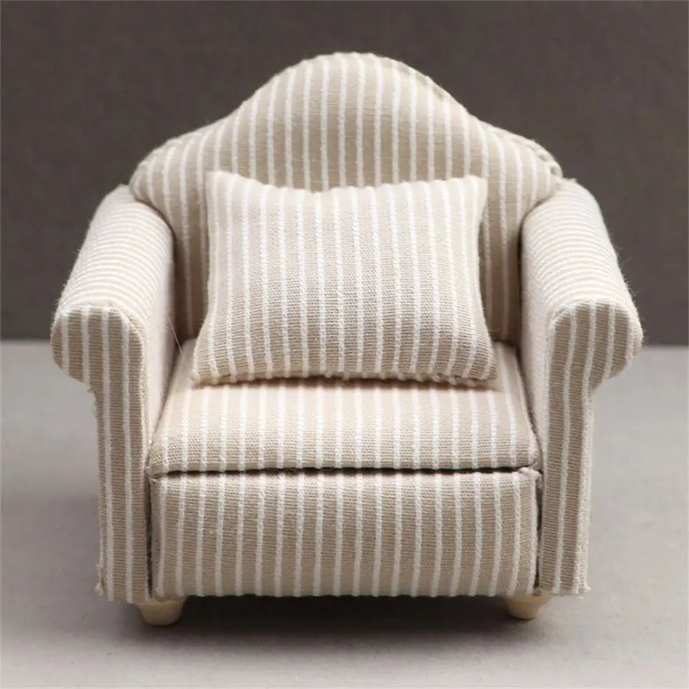 Scene Toy Striped Dollhouse Sofa Simulation With Pillow Miniature Sofa 1:12 Sofa Model Mini Sofa Children Toy