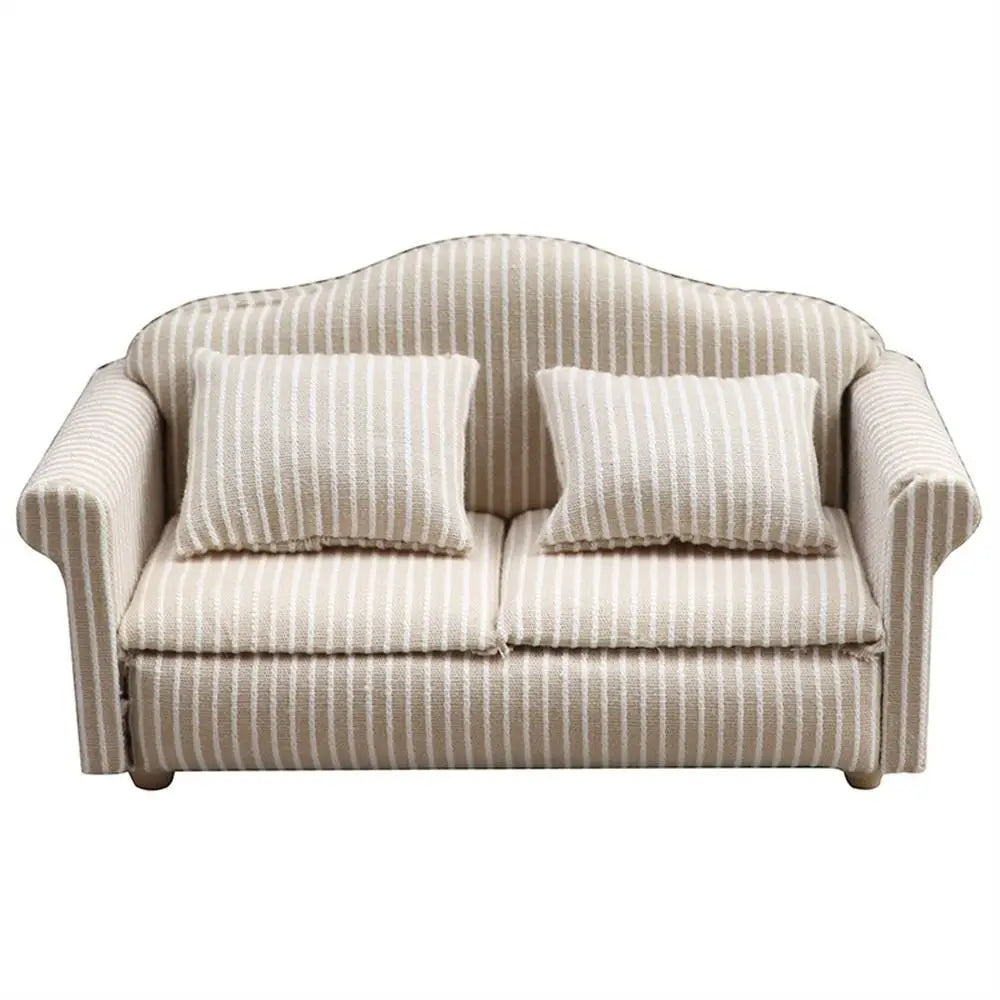 Scene Toy Striped Dollhouse Sofa Simulation With Pillow Miniature Sofa 1:12 Sofa Model Mini Sofa Children Toy