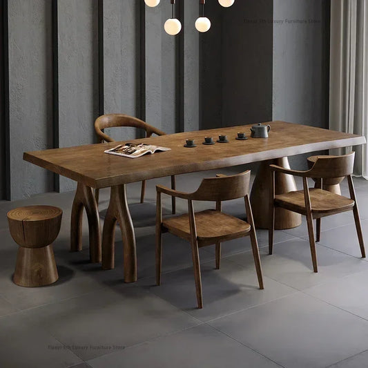 Creative Home Furniture - Large Board Solid Wood Tea Table or Dining Table in Living Room, Balcony with Log Wabi-Sabi Style