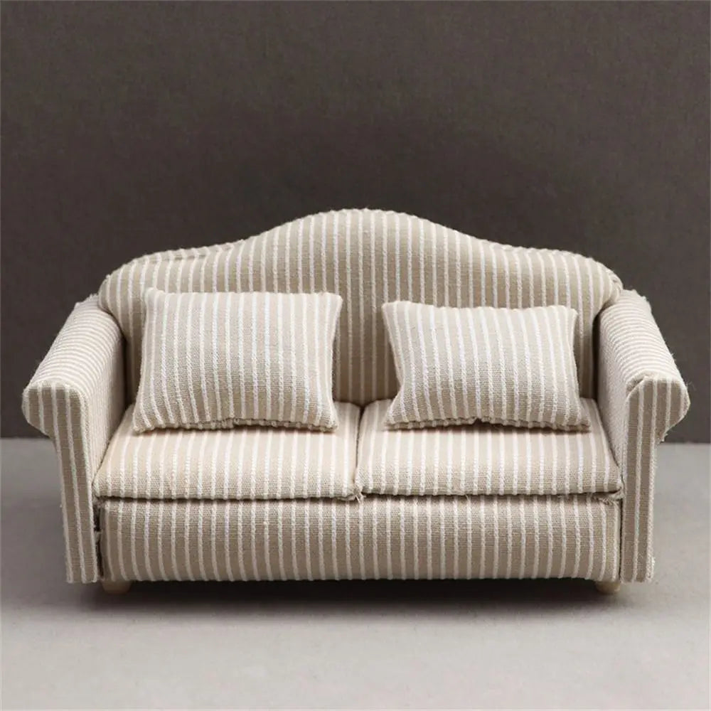 Scene Toy Striped Dollhouse Sofa Simulation With Pillow Miniature Sofa 1:12 Sofa Model Mini Sofa Children Toy
