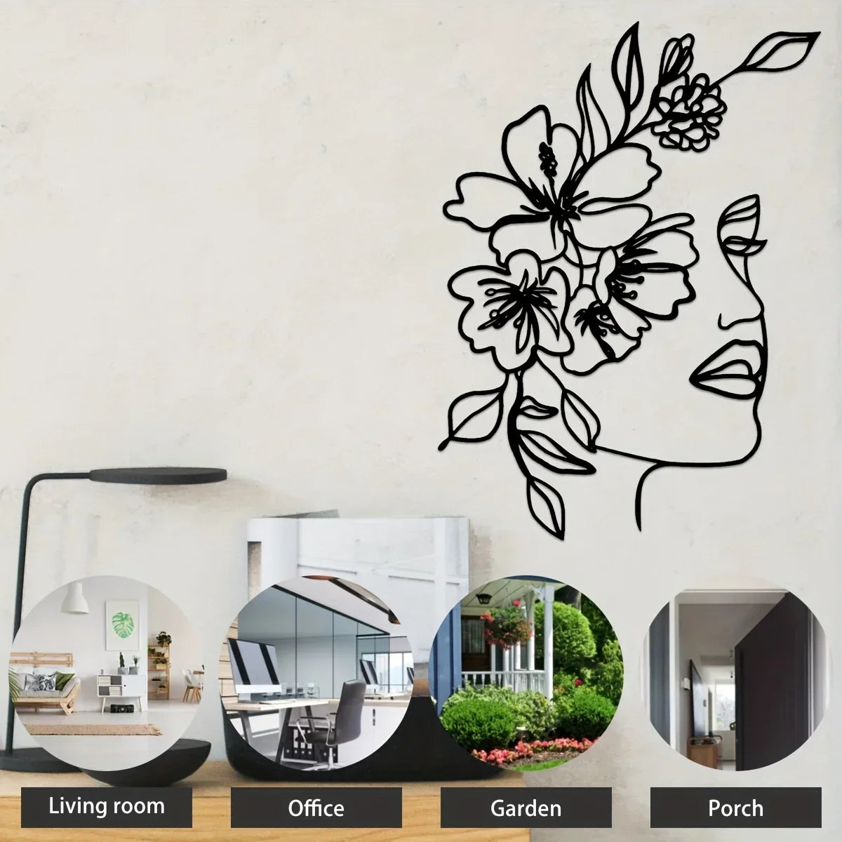 CIFBUY Metal Line Art Wall Decoration Metal Wall Art Abstract Woman Face Wall Art Line Décor Metal Flower Hanging Wall Art Décor