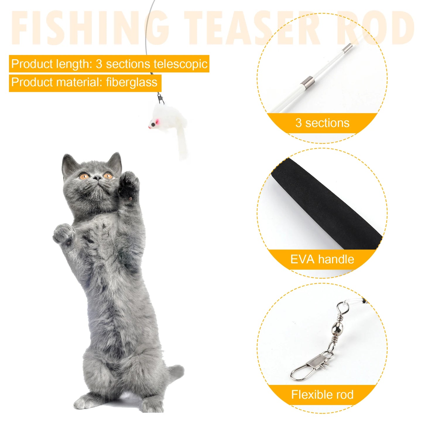 Cat Teaser Wands Three-section Telescopic Fishing Pole Wand Interactive Replacement Multi-function for Indoor Games Or Exercise
