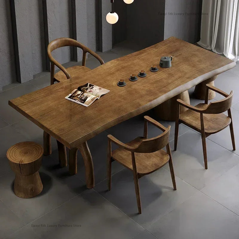Creative Home Furniture - Large Board Solid Wood Tea Table or Dining Table in Living Room, Balcony with Log Wabi-Sabi Style