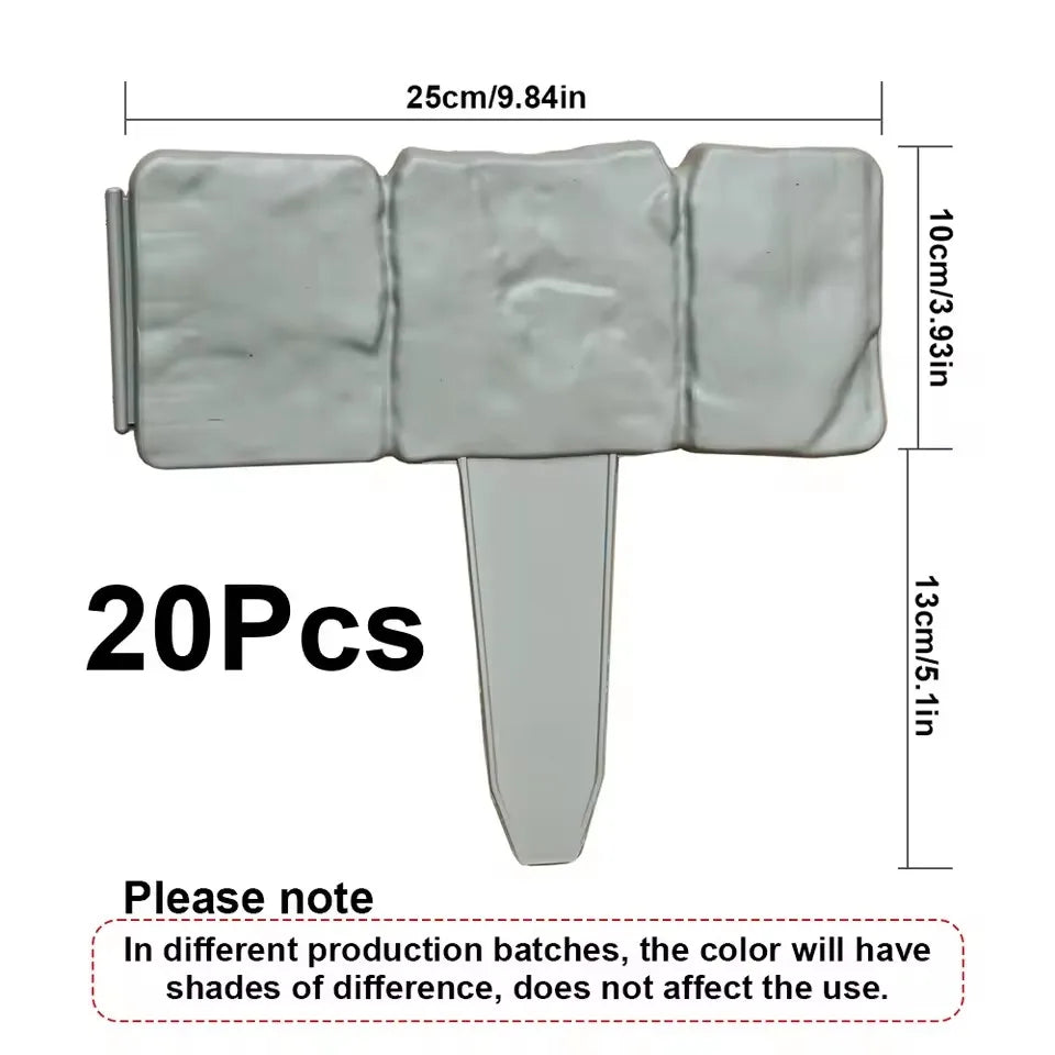 20pcs Plastic Garden Edging Border, Imitation Stone Fence Panels, Patio Outdoor Barrier
