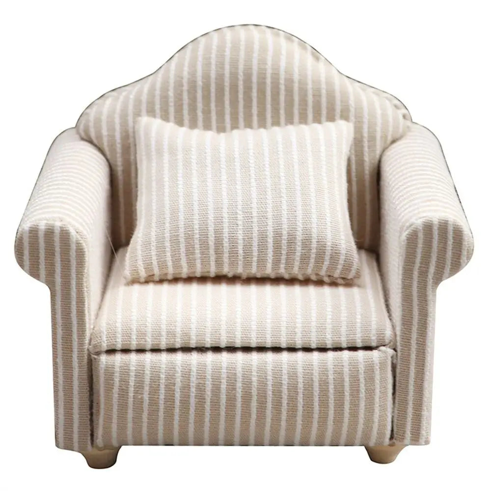 Scene Toy Striped Dollhouse Sofa Simulation With Pillow Miniature Sofa 1:12 Sofa Model Mini Sofa Children Toy