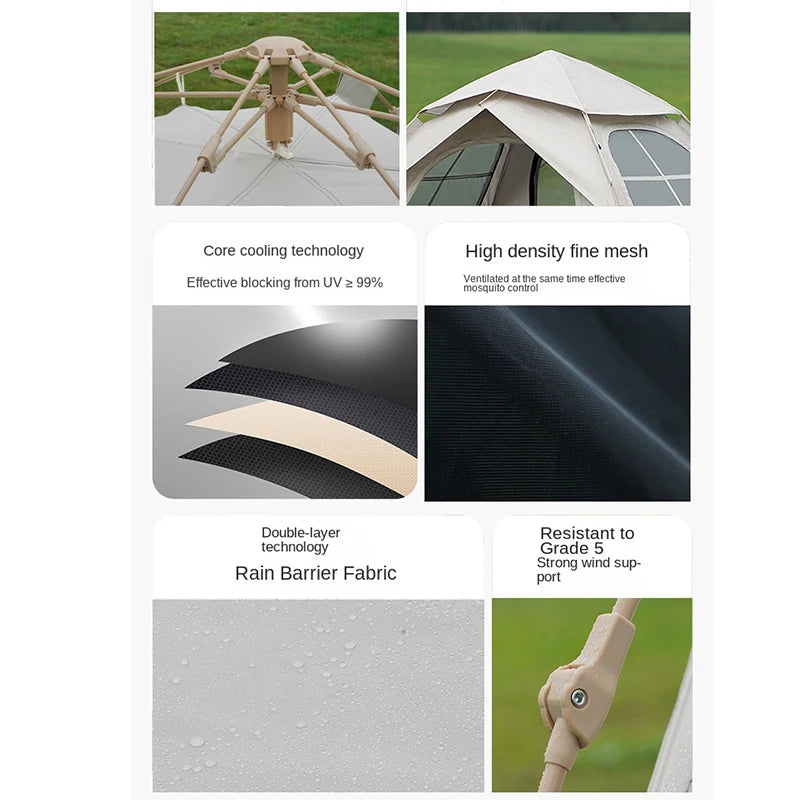 Outdoor Two-Door Folding Portable Automatic Tent, Rainproof Field Camping Equipment, Quick Opening Camping Tents