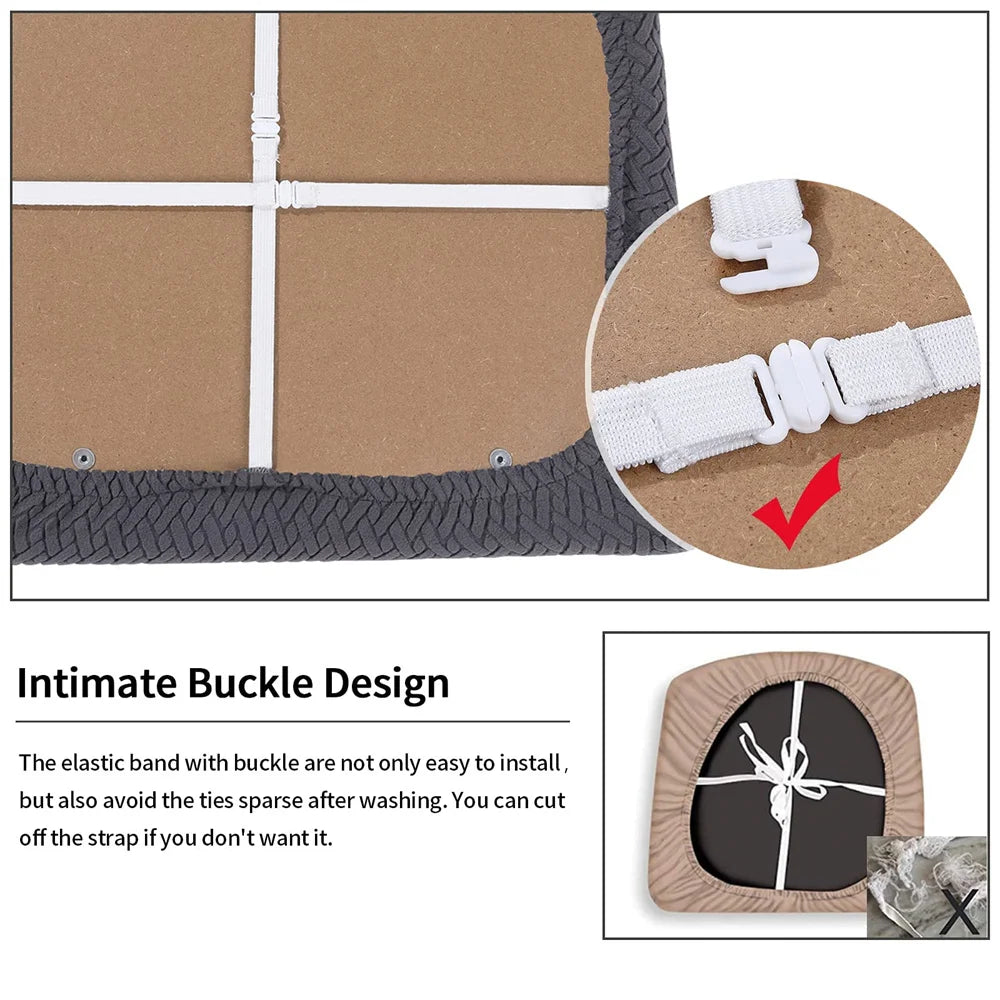 Olanly Dining Chair Covers Seat Durable Stretch Jacquard Dining Chair Slipcovers Seat Protector Buckle For Dining Chair Cushion