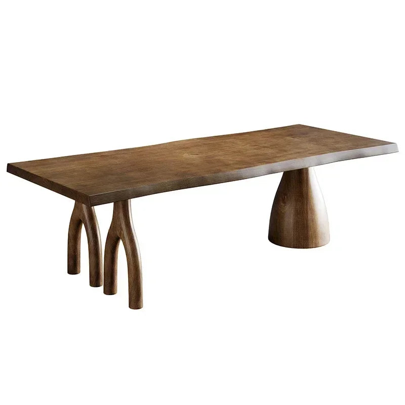 Creative Home Furniture - Large Board Solid Wood Tea Table or Dining Table in Living Room, Balcony with Log Wabi-Sabi Style
