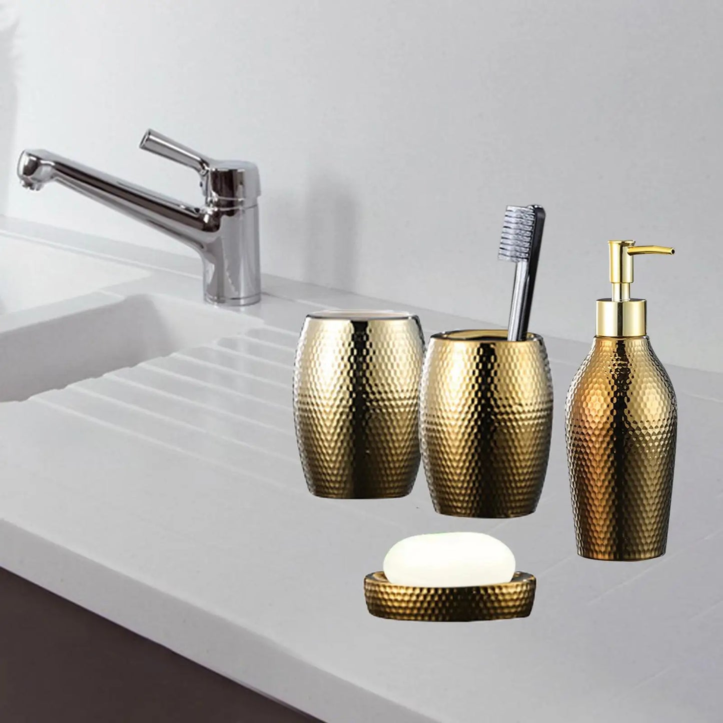 Bathroom Accessories Set Soap Dish Lotion Bottle Golden Decorative Home Neat