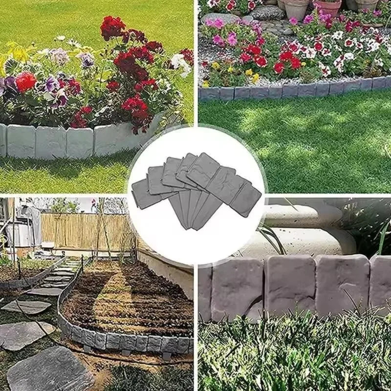 20pcs Plastic Garden Edging Border, Imitation Stone Fence Panels, Patio Outdoor Barrier