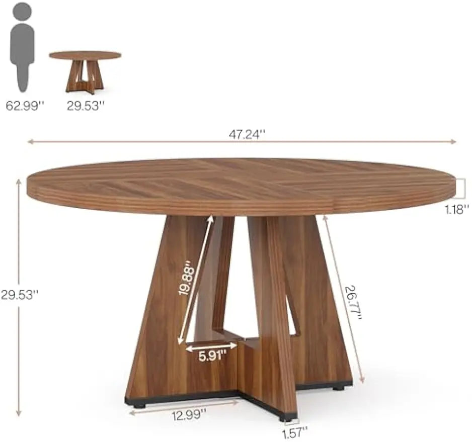 Round Dining Table for 4 Farmhouse Dining Room Table with Wooden Pedestal Base