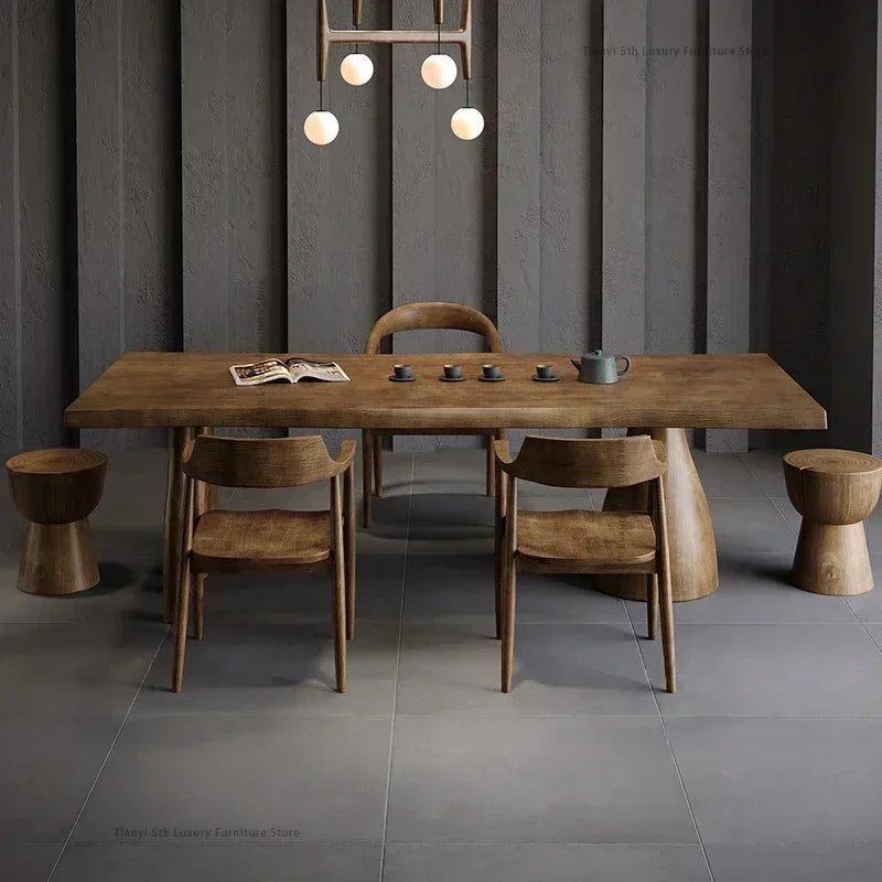 Creative Home Furniture - Large Board Solid Wood Tea Table or Dining Table in Living Room, Balcony with Log Wabi-Sabi Style