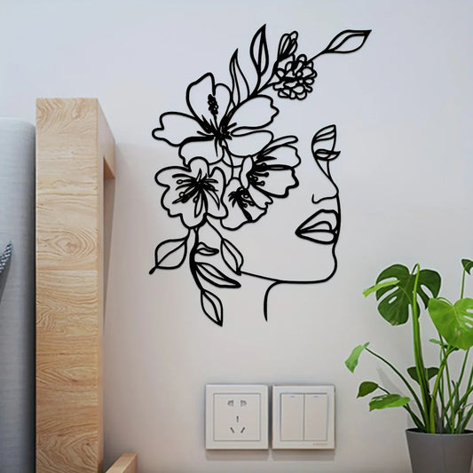 CIFBUY Metal Line Art Wall Decoration Metal Wall Art Abstract Woman Face Wall Art Line Décor Metal Flower Hanging Wall Art Décor