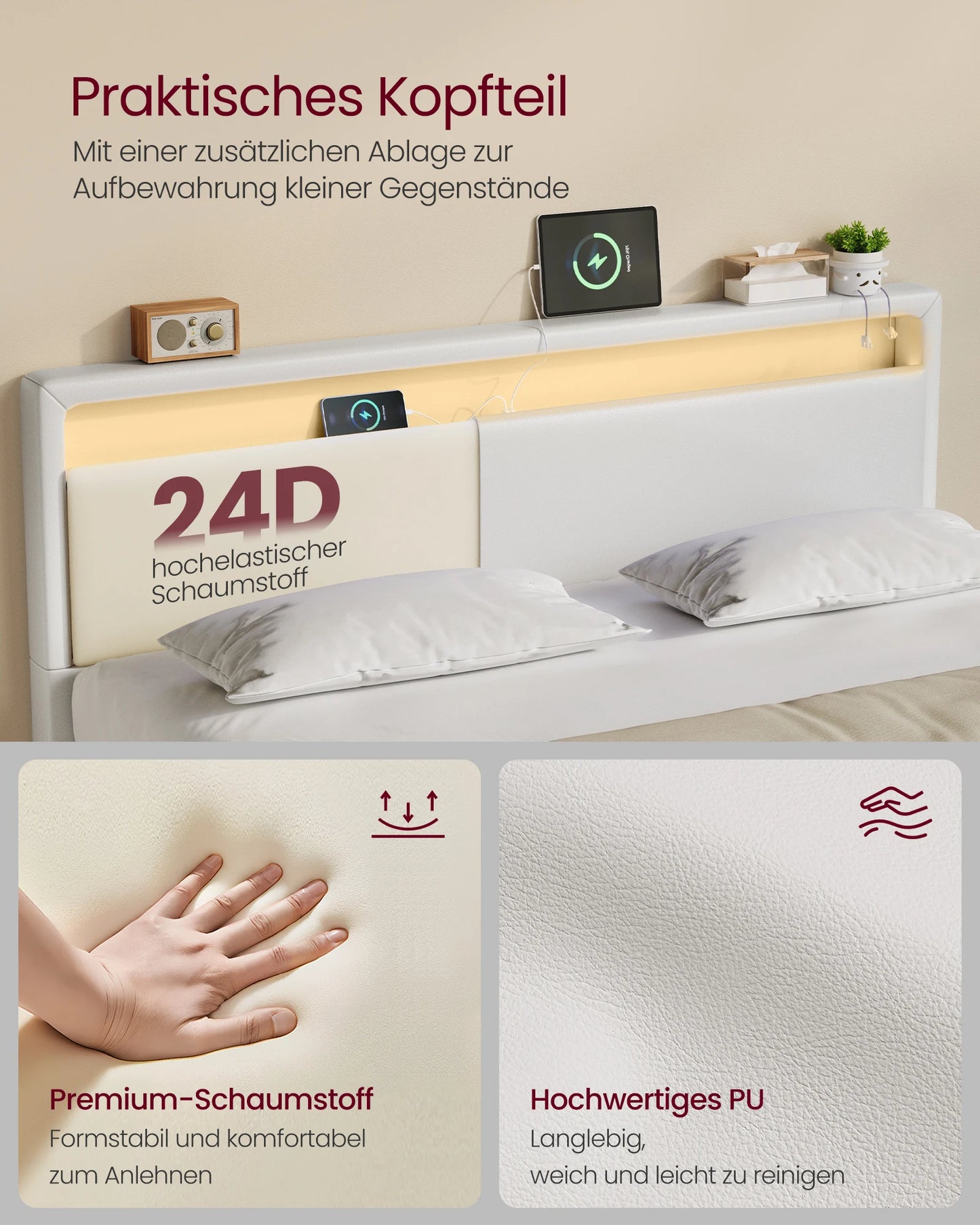 VASAGLE Upholstery bed bed frame double bed frame (floating visual effect