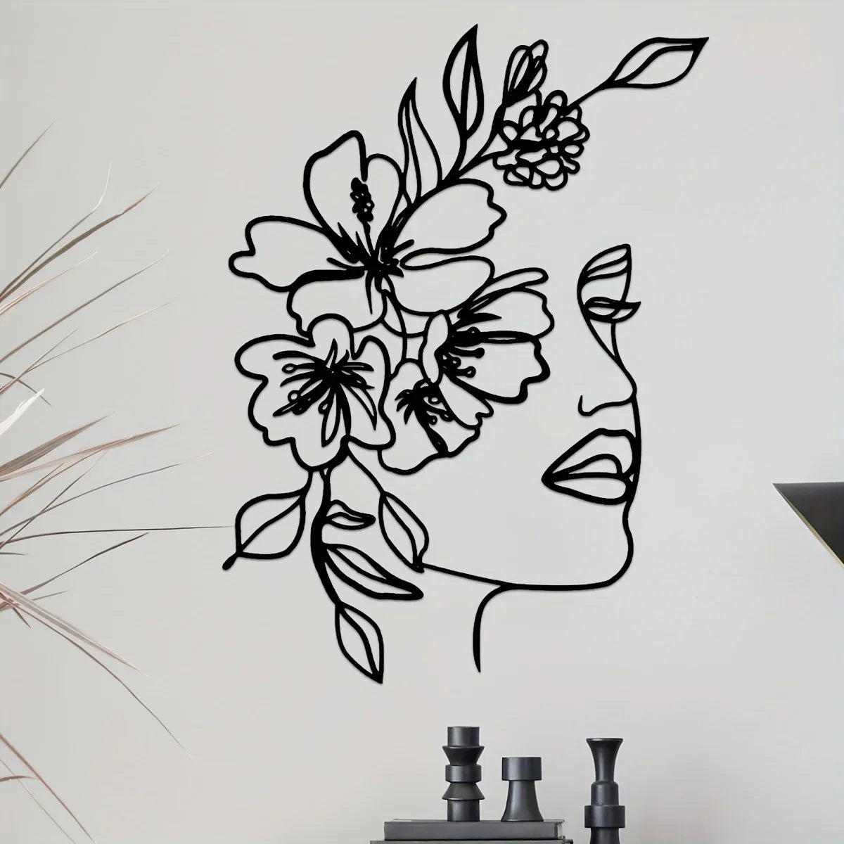 CIFBUY Metal Line Art Wall Decoration Metal Wall Art Abstract Woman Face Wall Art Line Décor Metal Flower Hanging Wall Art Décor