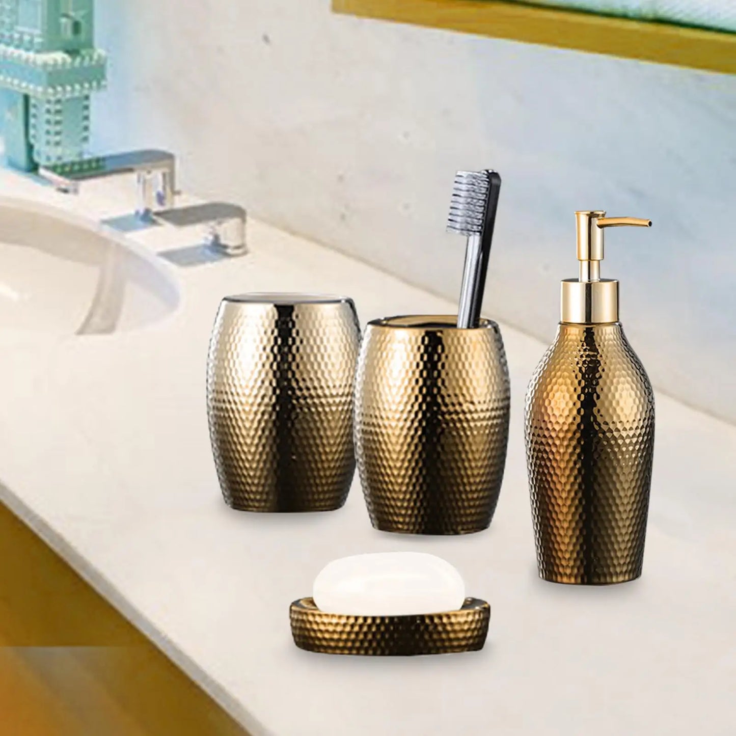 Bathroom Accessories Set Soap Dish Lotion Bottle Golden Decorative Home Neat
