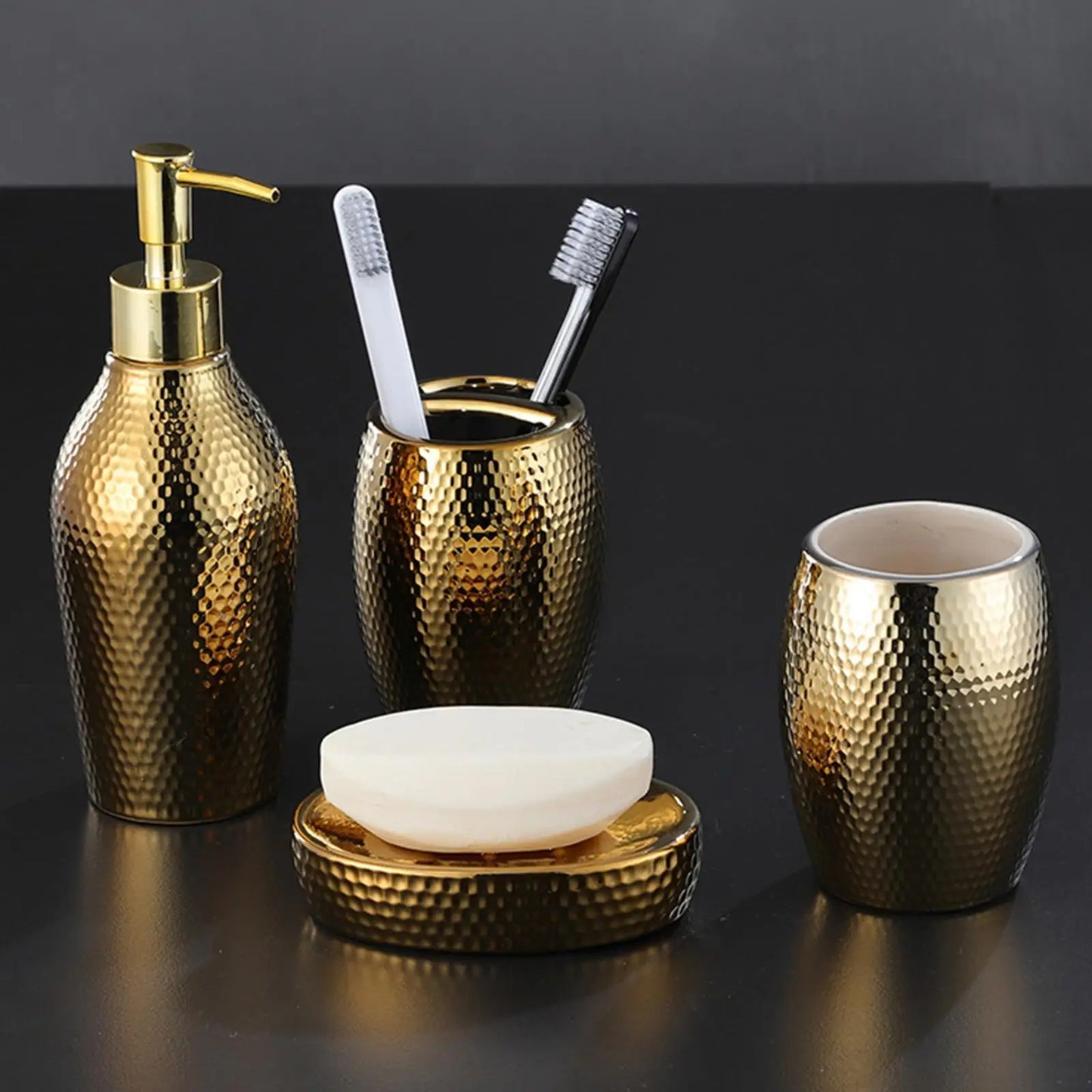 Bathroom Accessories Set Soap Dish Lotion Bottle Golden Decorative Home Neat