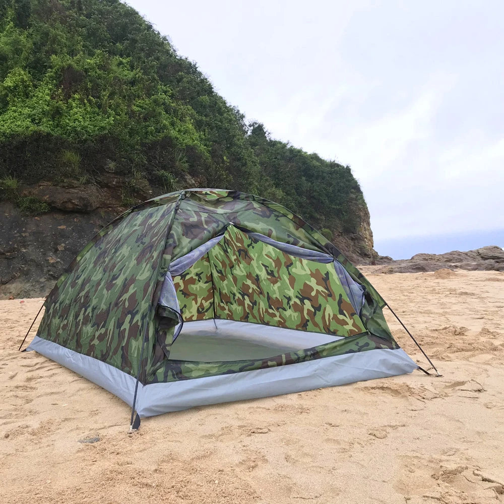 Fishing Hiking Camping Tent Single Layer Portable 1/2 Person Outdoor Camping Tents Summer Beach Tent Camouflage