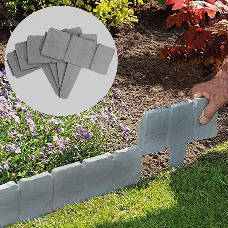 20pcs Plastic Garden Edging Border, Imitation Stone Fence Panels, Patio Outdoor Barrier