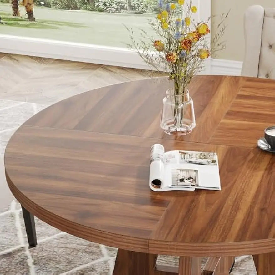 Round Dining Table for 4 Farmhouse Dining Room Table with Wooden Pedestal Base