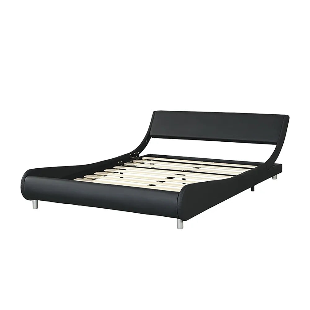 Queen Faux Leather Upholstered Platform Bed Frame, LED lighting with remote controller and APP, Curve Design, Wood Slat Support