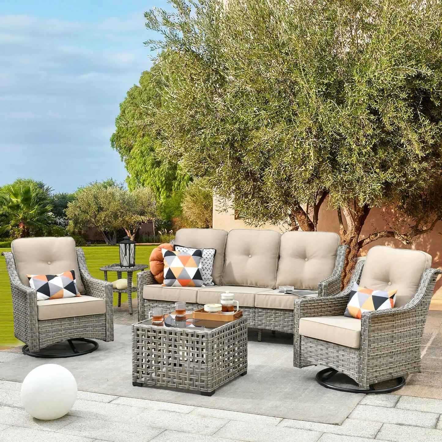 Outdoor Patio Furniture Aluminum 5PCS Half-Moon Sectional Set with Round Table Curve Sofa Cushion Waterproof
