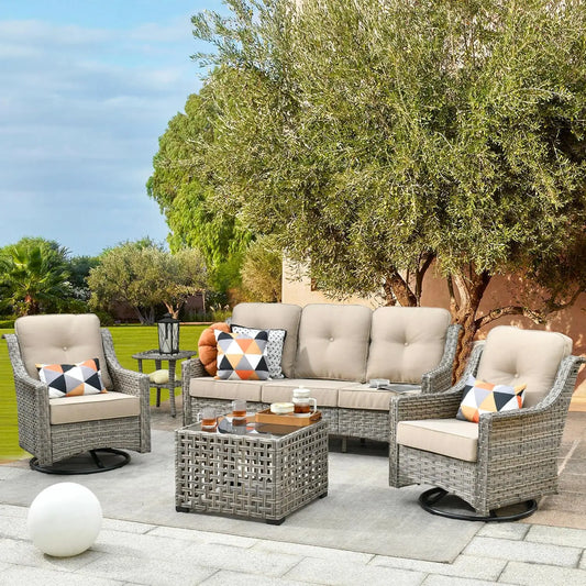 Outdoor Patio Furniture Aluminum 5PCS Half-Moon Sectional Set with Round Table Curve Sofa Cushion Waterproof